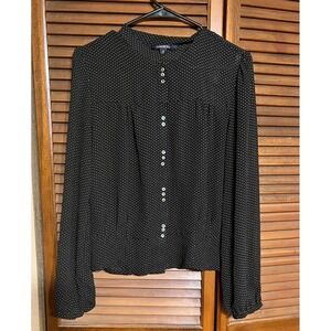 CHADWICKS Womens 14 Black White Polka Dot Button Front Long Sleeve Blouse